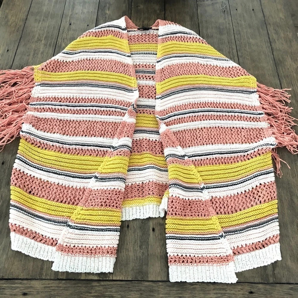 Jessica Simpson Striped Fringe Cardigan‎ Sweater 2X